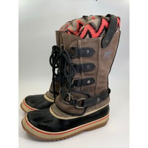 Sorel Joan of Arctic Knit Premium II Waterproof Boots Size 7 Brown Black Winter